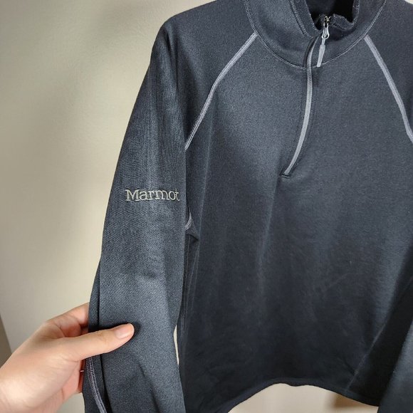 Marmot Sweater Mens Large Black 1/4 Zip Jacket Lined Pullover Outdoor Hiking - Picture 5 of 14